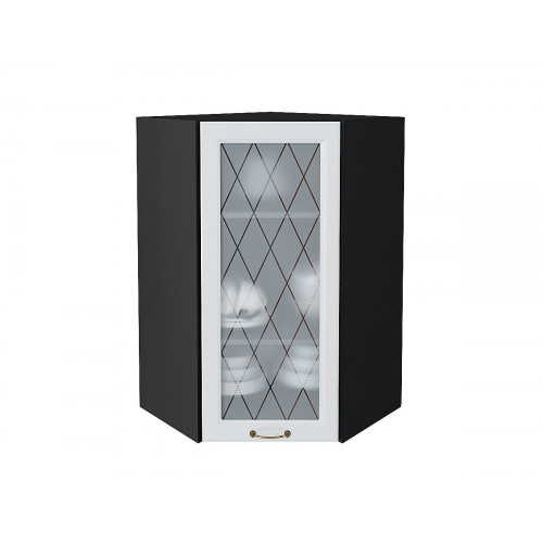 920*600*600 Шкаф верхний угловой остекленный Ницца Белый Graphite